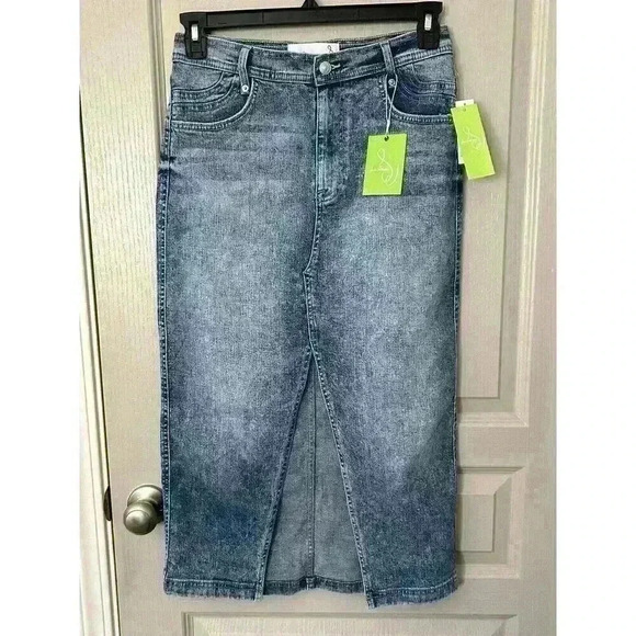 Sam Edelman KORI HIGH RISE MIDI SKIRT Size 28. Jean Skirt, Fall, Split Front, - Picture 4 of 15